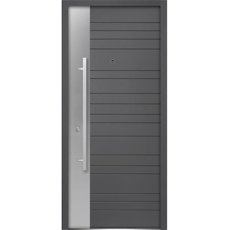 Vdomdoors Front Exterior Prehung Steel Door 36x80 " InswingDeux 0729 Gray GraphiteStainless Inserts Modern DEUX0729ED-GRE-36-RH